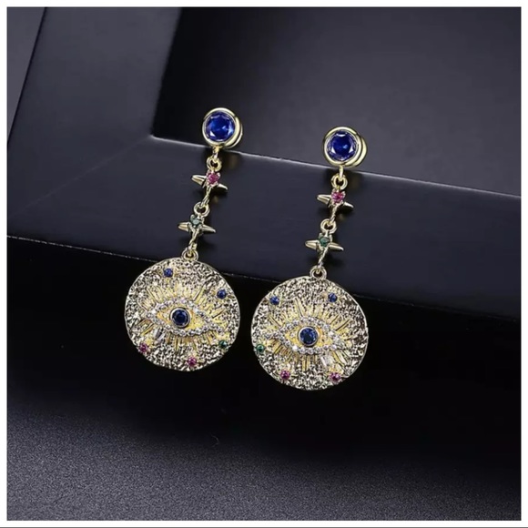 Crystal Evil Eye Lightweight Earrings - Picture 3 of 6